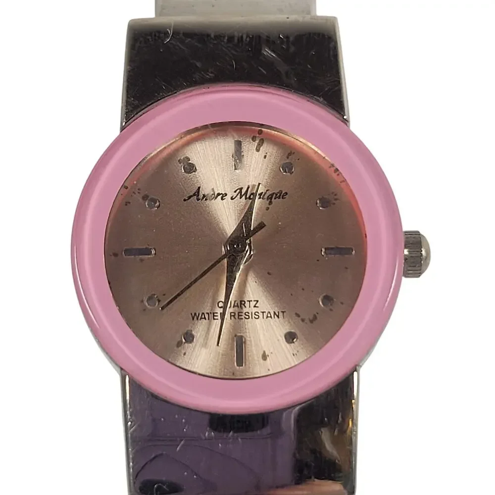 Andre Mouhot Pink Accent Bangle Watch, Quartz Water-Resistant, Cuff Bracelet